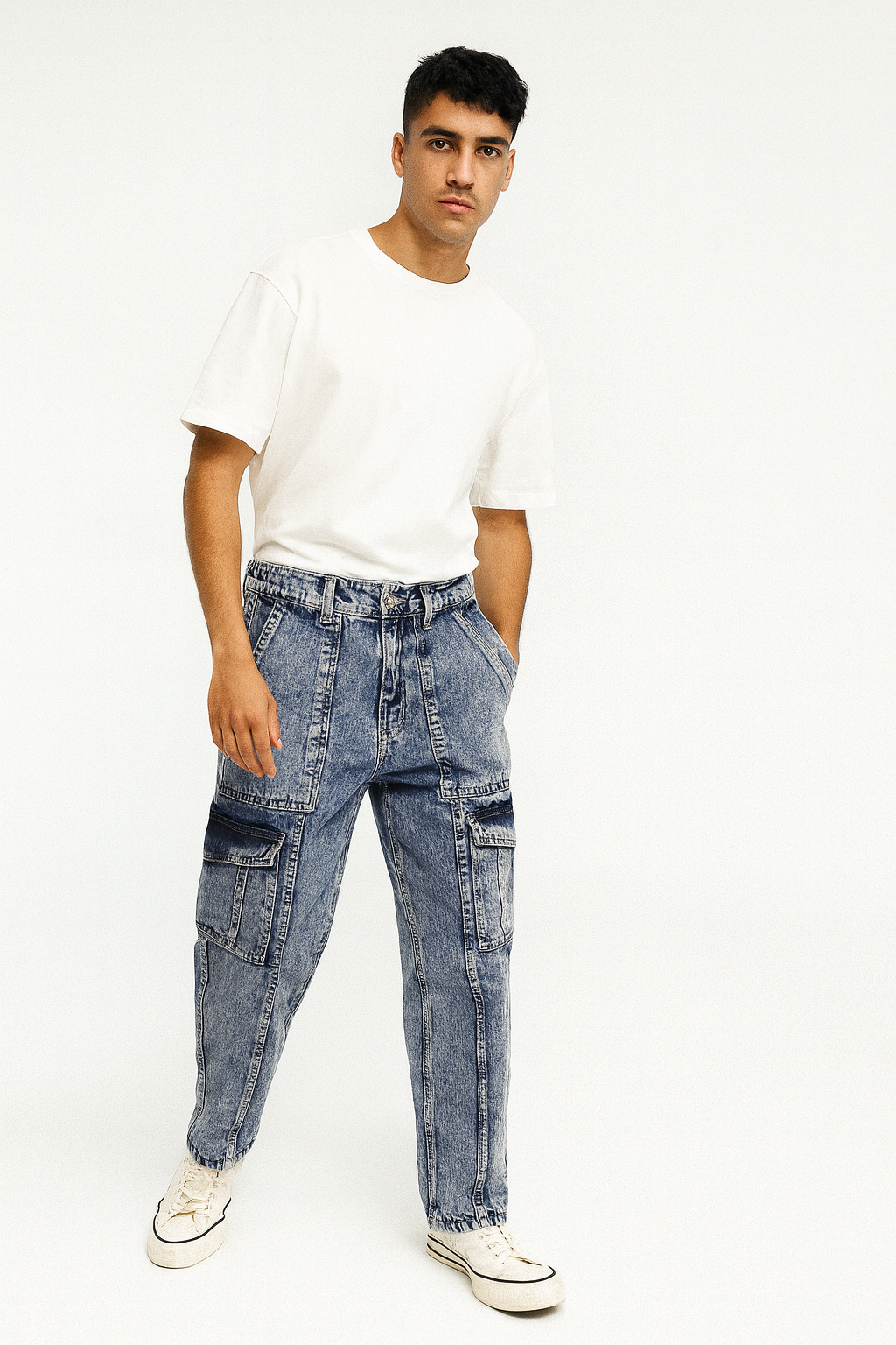 Acid Wash Utility Cargo Jeans – D dot clothing